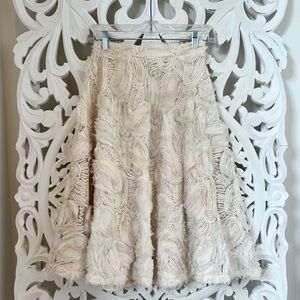 Anthropologie Cream Fringe Midi Skirt